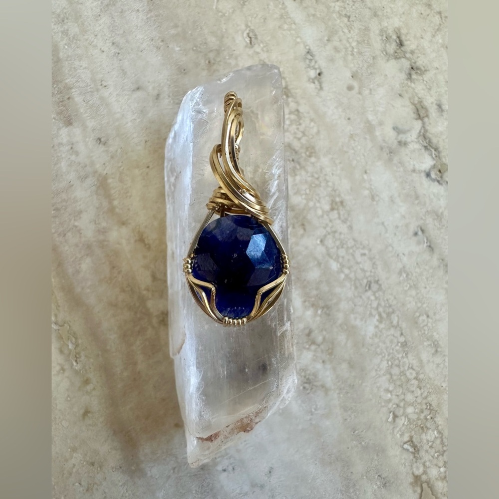 14k Gold Filled Blue Sapphire Necklace Pendant